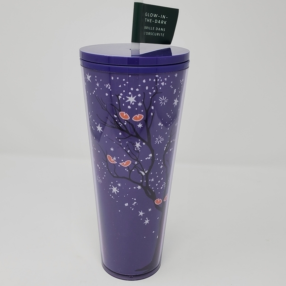 STARBUCKS NWT PURPLE AND BLACK FOREST GLOW IN THE DARK 24 OZ TUMBLER - Picture 5 of 12
